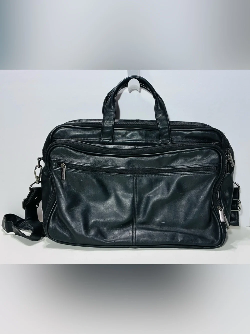 Y2K VTG Kenneth Cole New York Expandable Leather Laptop Briefcase Bag Black